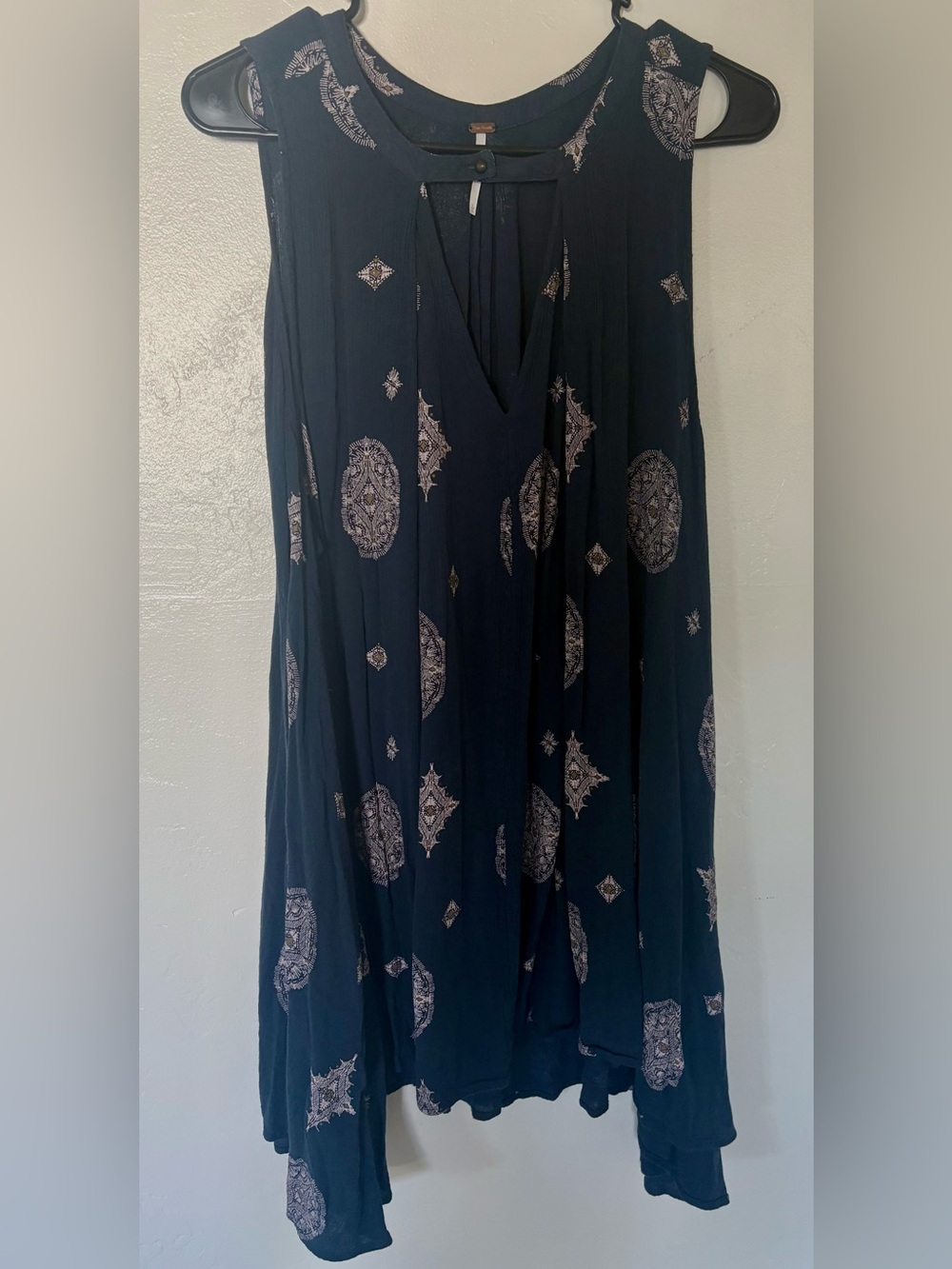 Free People Boho Flowy Mini Dress Navy Size L Summer Festival Boho Chic Beachy